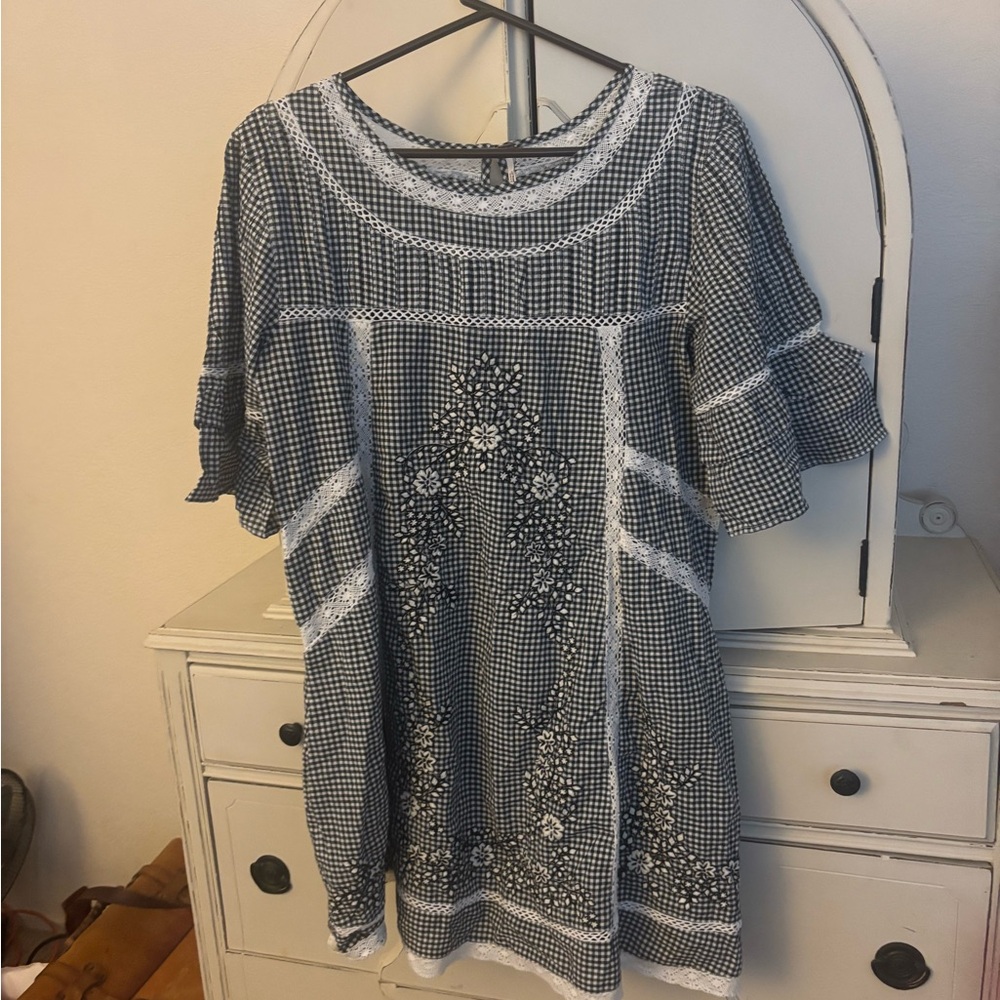 NWT Free People Blue and White Gingham Dress